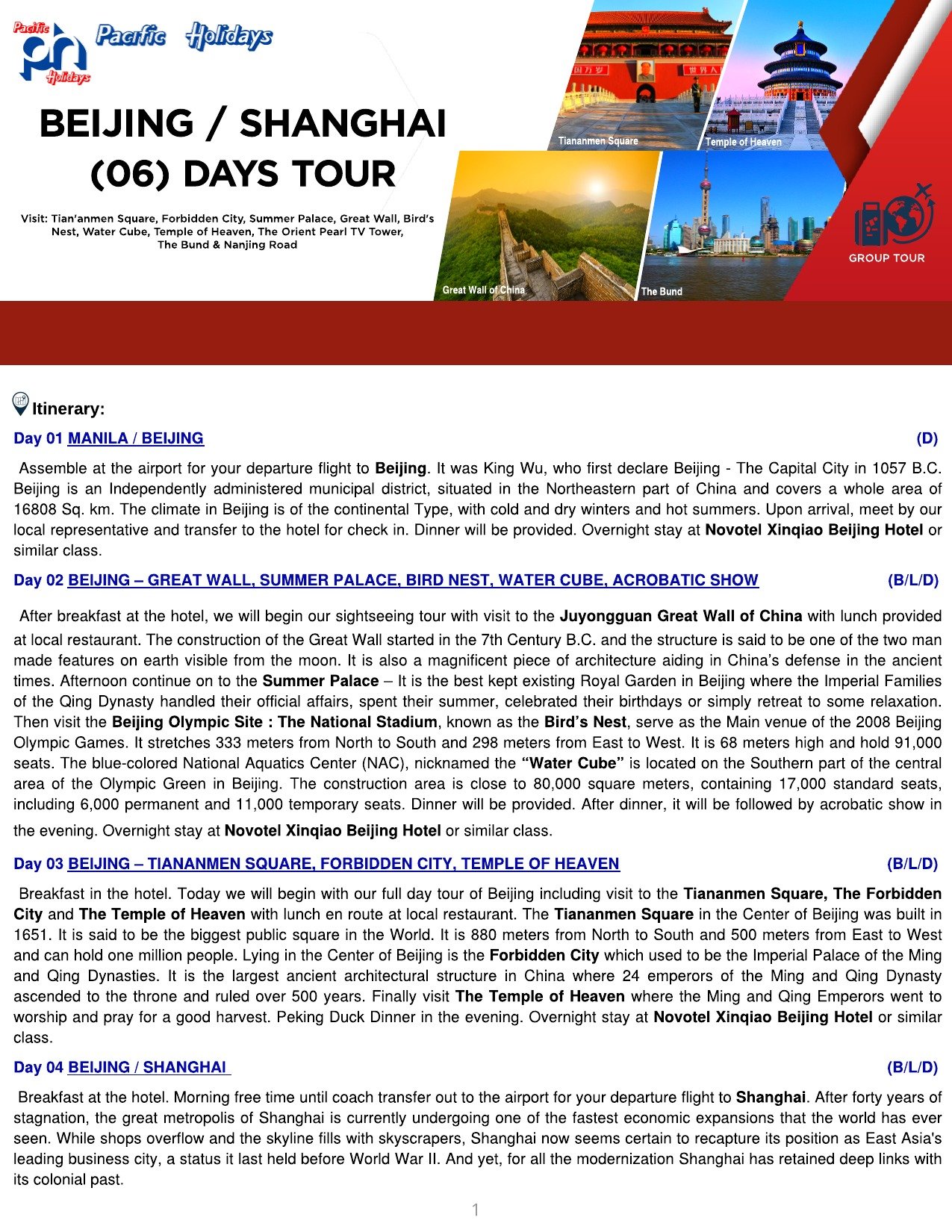 2020 BEIJING _ SHANGHAI (6) DAYS TOUR – WO TOUR RATE – P1
