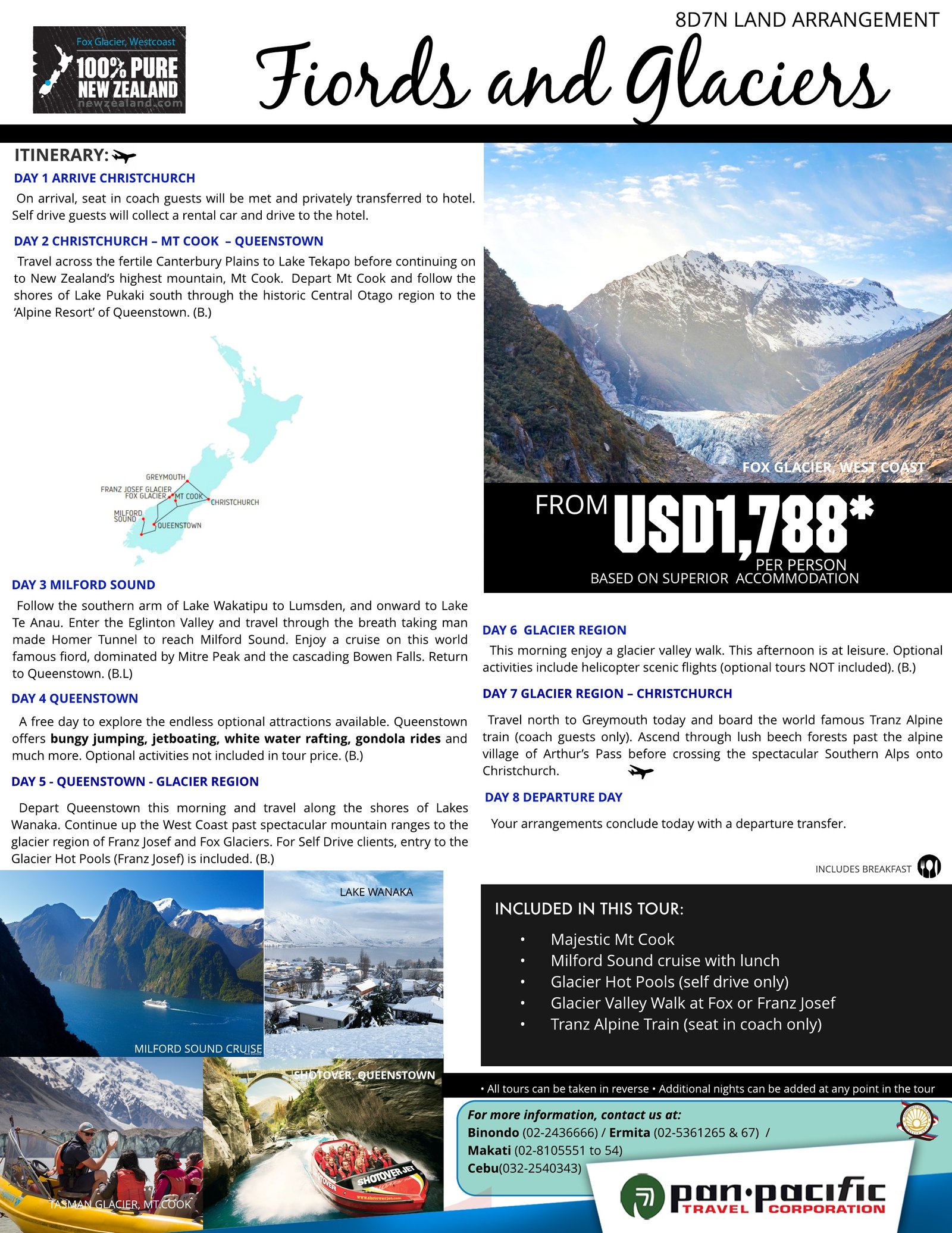 2019 NZ FIORDS AND GLACIERS 8D7N LA