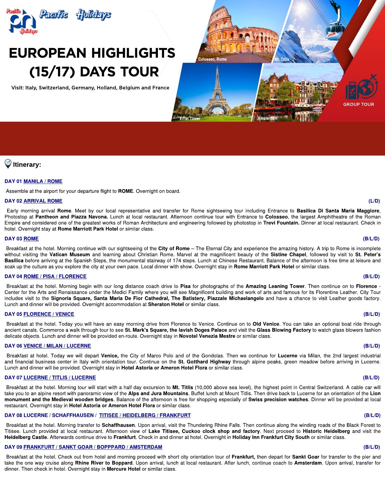 European Highlights 15/17 Days Tour – Pan Pacific Travel