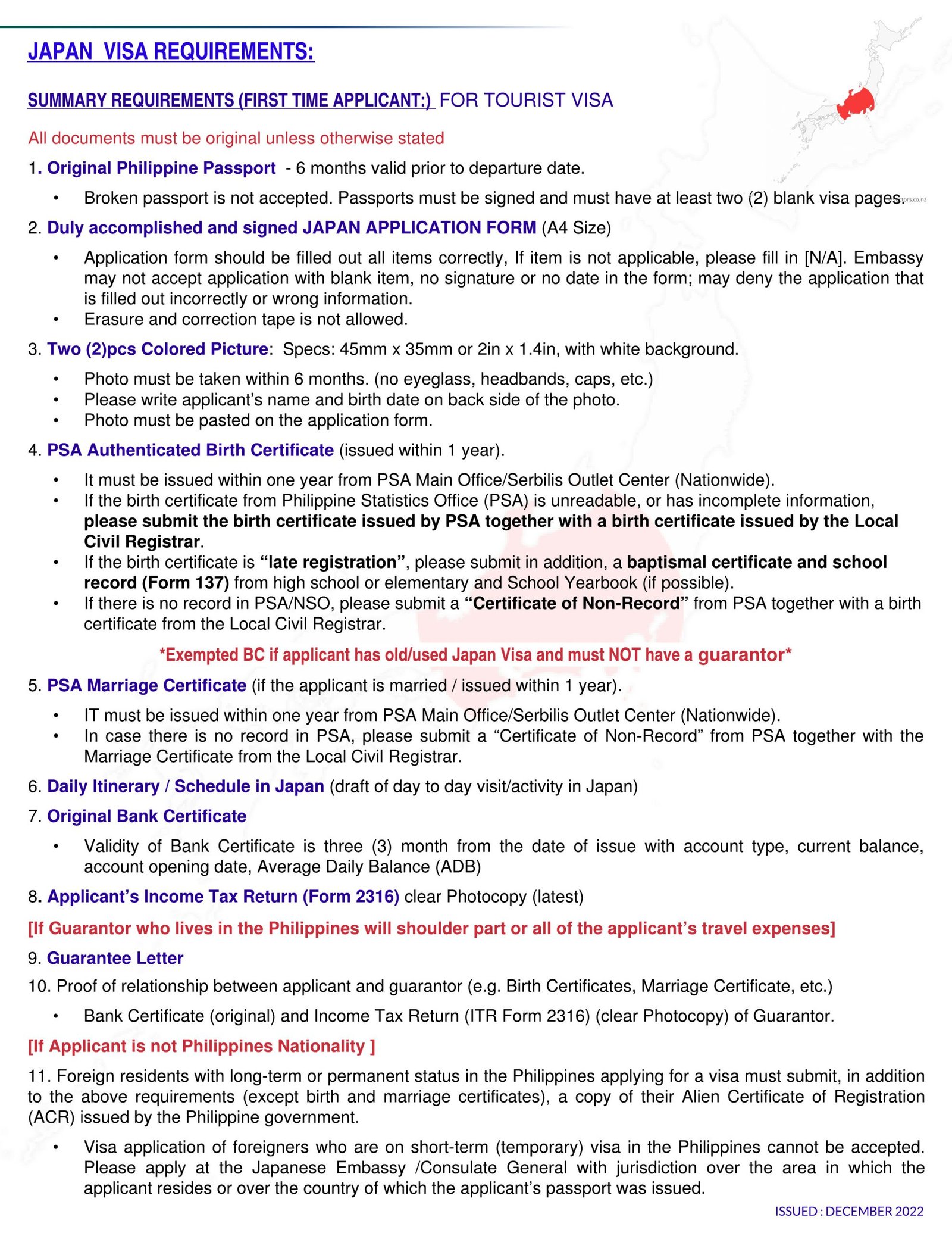 japan tourist visa requirements for retirees