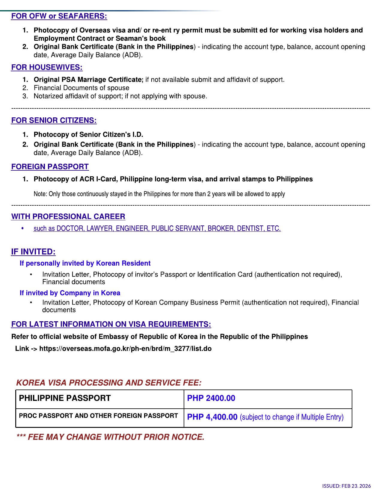 2026 KOREA VISA REQUIREMENTS – FEB 23 2026 Page-003