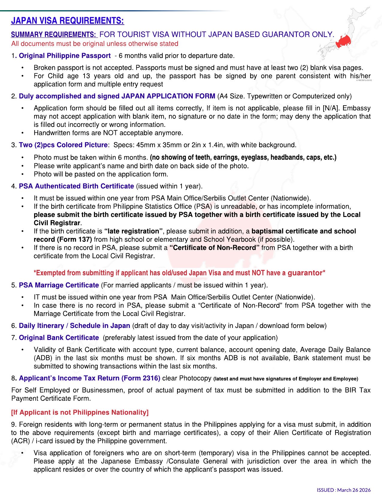 JAPAN VISA REQUIREMENTS AS OF MARCH 26 2026 Page-001